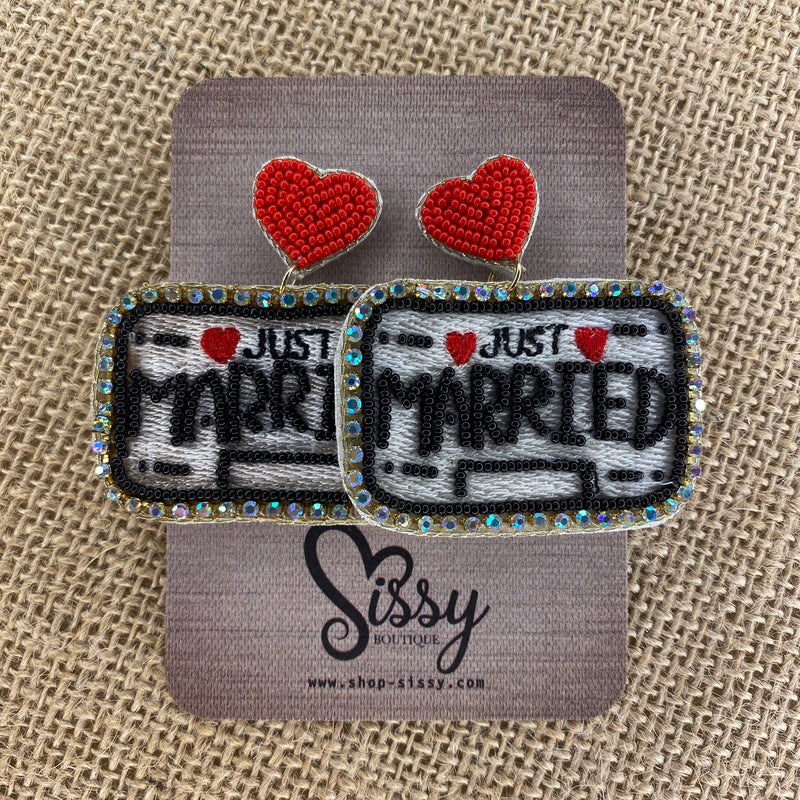 JUST MARRIED LICENSE PLATE EARRINGS-Sissy Boutique-Sissy Boutique