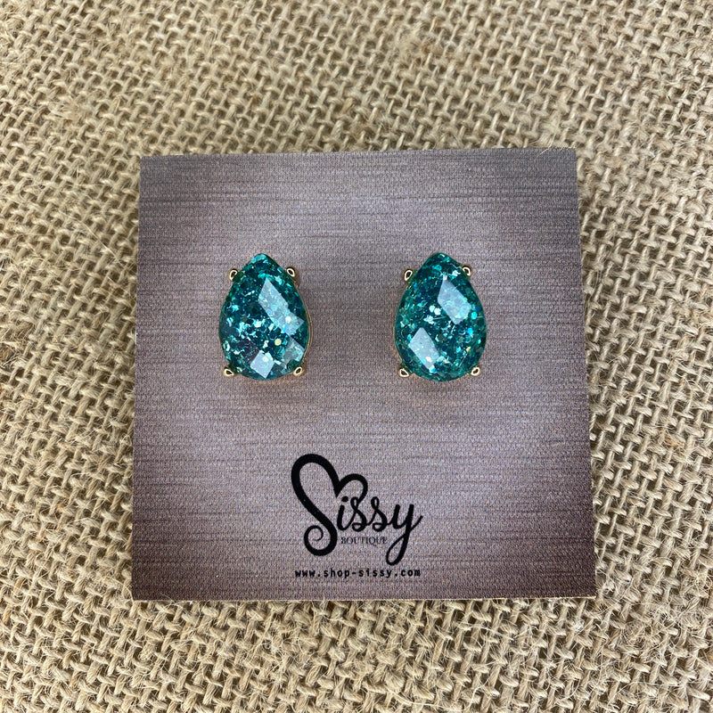 Emerald Glitter Teardrop Earrings Sissy Boutique