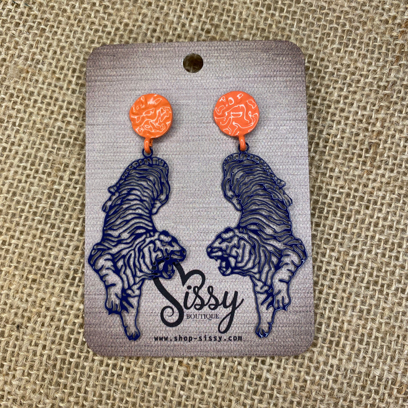 ORANGE AND NAVY AUBURN TIGERS FILIGREE EARRINGS-Sissy Boutique-Sissy Boutique