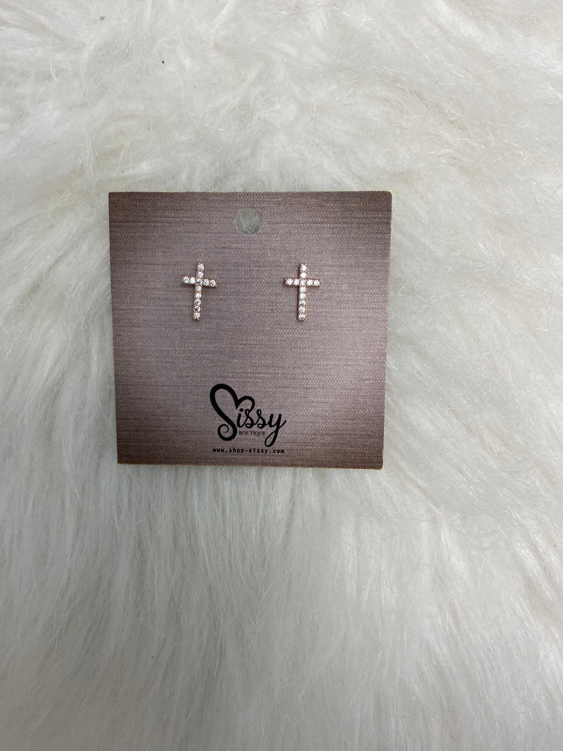 ROSE GOLD PAVED CZ CROSS STUDS-Sissy Boutique-Sissy Boutique