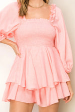 Coral Pink Romantically Yours Tie Back Smocked Tiered Romp Hyfve