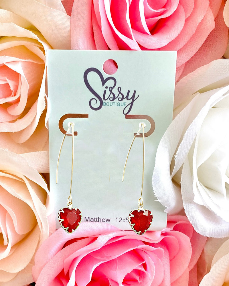 Red Heart Gem Dangle Earrings Sissy Boutique