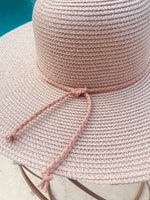 BLUSH SHIMMERY SUN LADIES ADJUSTABLE HAT WITH MAUVE SUEDE BRAIDED BAND-Sissy Boutique-Sissy Boutique