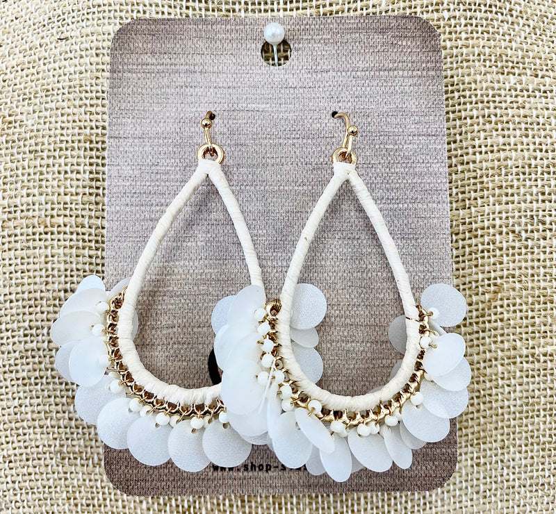 IVORY SEQUIN FRINGE AND RAFFIA WRAPPED TEARDROP EARRINGS-Sissy Boutique-Sissy Boutique