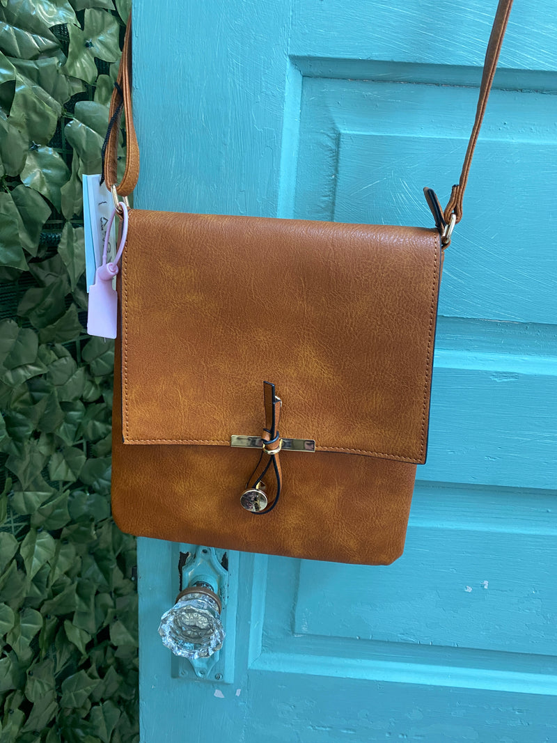 BROWN LEATHER MONOGRAMMABLE SOFT MODERN FOLD-OVER CROSSBODY-Sissy Boutique-Sissy Boutique