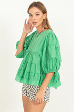 GREEN ELBOW LENGTH TIERED TOP-Hyfve-Sissy Boutique