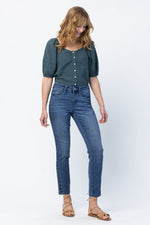 Judy Blue Mid-rise Dark Relaxed Jeans with Braided Side Detail Sizes 3 through 20W Judy Blue
