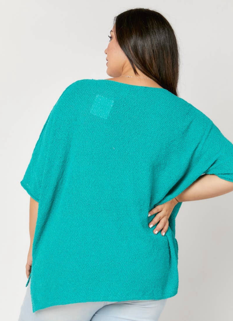 TEAL SHORT SLEEVE LIGHTWEIGHT POCKET SWEATER-Sissy Boutique-Sissy Boutique