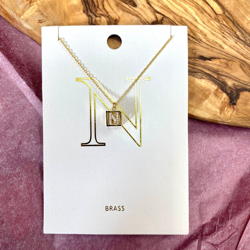 N-INITIAL SQUARE PENDANT NECKLACE-Sissy Boutique-Sissy Boutique