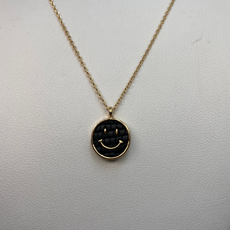 Black Enamel Smiley Face Necklace Sissy Boutique