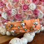 PEACH PEARL & CRYSTAL STUDDED KNOTTED HEADBAND-Sissy Boutique-Sissy Boutique