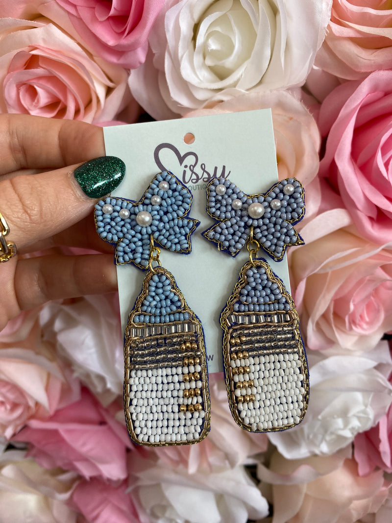 Beaded Baby Bottle Earrings - Blue Sissy Boutique