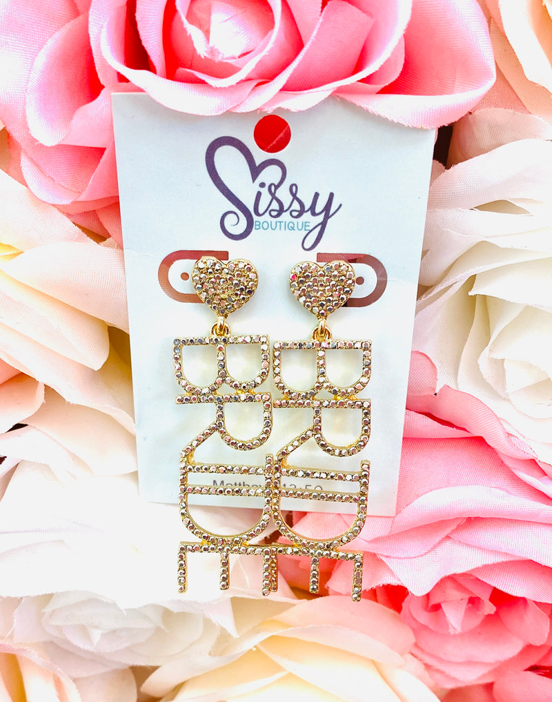 BRIDE GOLD CRYSTAL EARRINGS WITH HEART-Sissy Boutique-Sissy Boutique