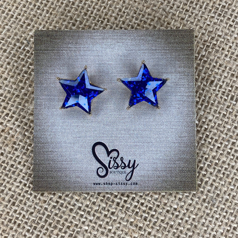 Blue Glitter Star Earrings Sissy Boutique