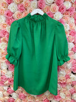 Kelly Green High Neck Blouse Sissy Boutique