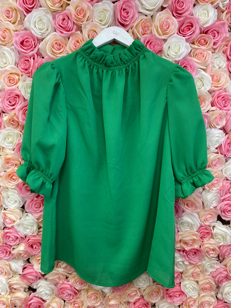 Kelly Green High Neck Blouse Sissy Boutique
