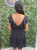 BLACK RUFFLED DRESS WITH TIE FRONT-Sissy Boutique-Sissy Boutique