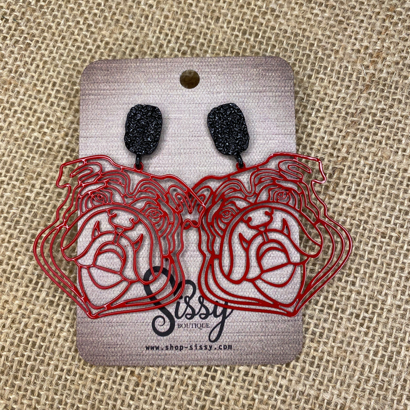 BLACK AND RED FILIGREE GEORGIA BULLDOG EARRINGS-Sissy Boutique-Sissy Boutique
