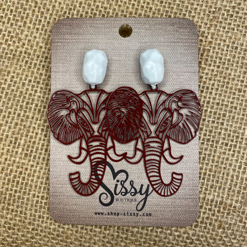 Burgundy Alabama Elephant Filigree Earrings Sissy Boutique