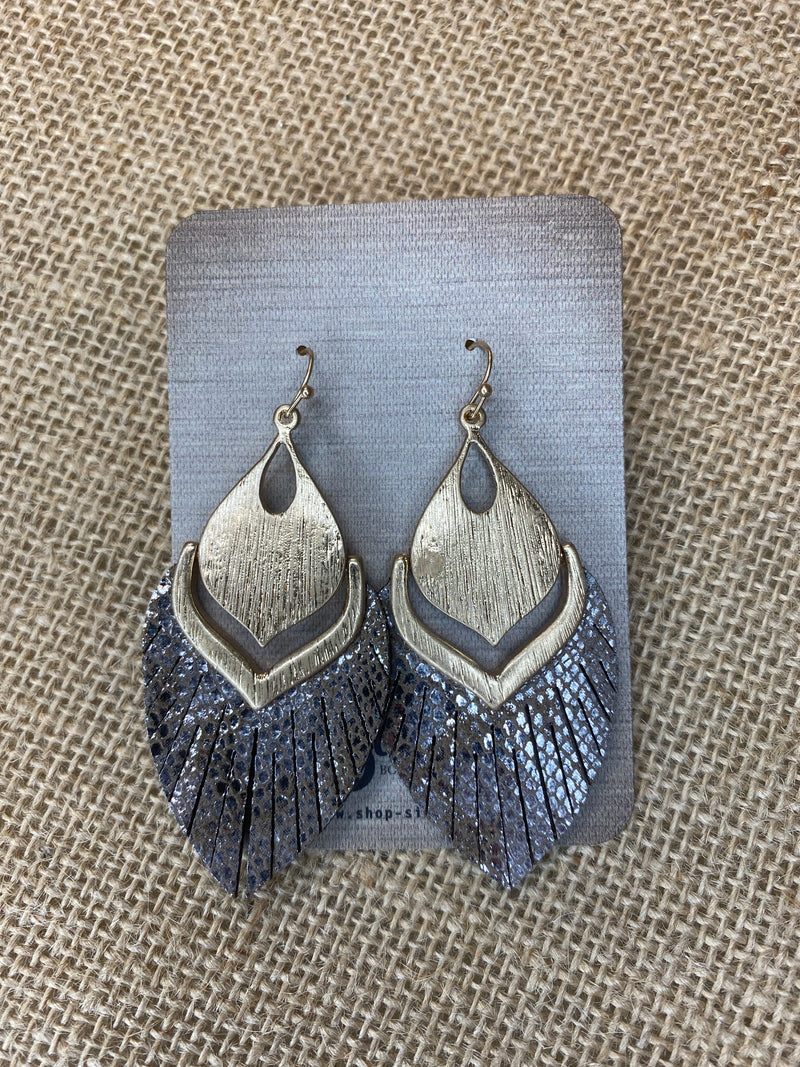 HALF LEATHER TAUPE SNAKEPRINT MARQUISE EARRINGS-Sissy Boutique-Sissy Boutique