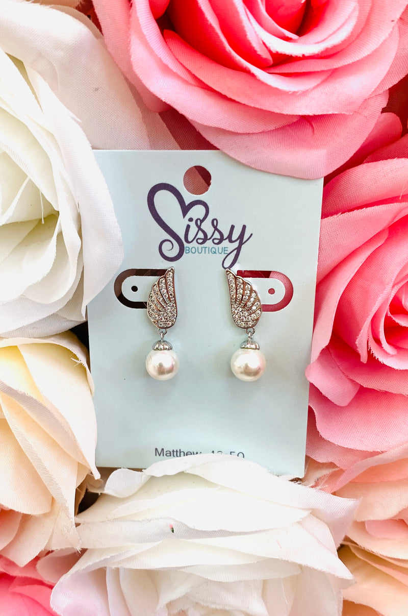 PEARL & CZ WING STUDS-Sissy Boutique-Sissy Boutique