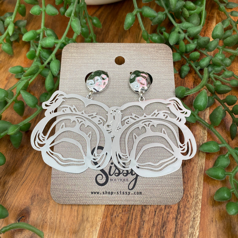 SILVER LARGE BULLDOG EARRINGS-Sissy Boutique-Sissy Boutique