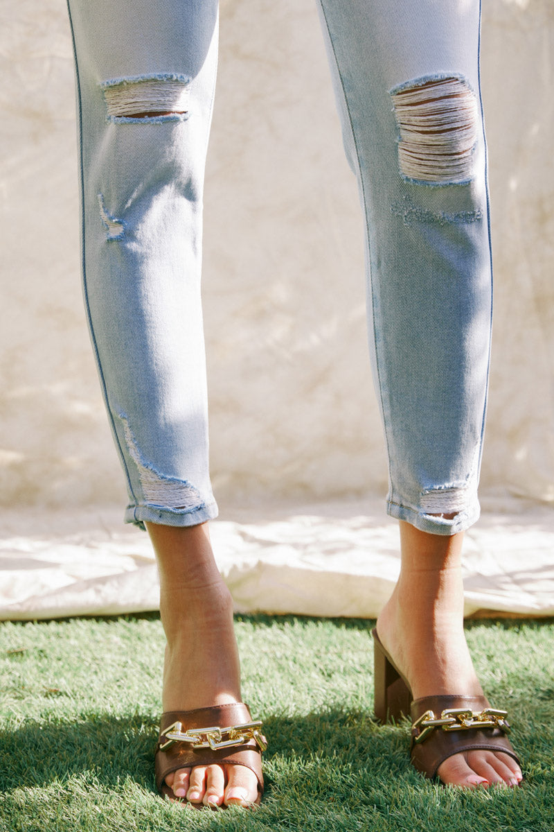Dakota Light Denim High Rise Distressed Ankle Skinny Jeans - Kan Can Kan Can