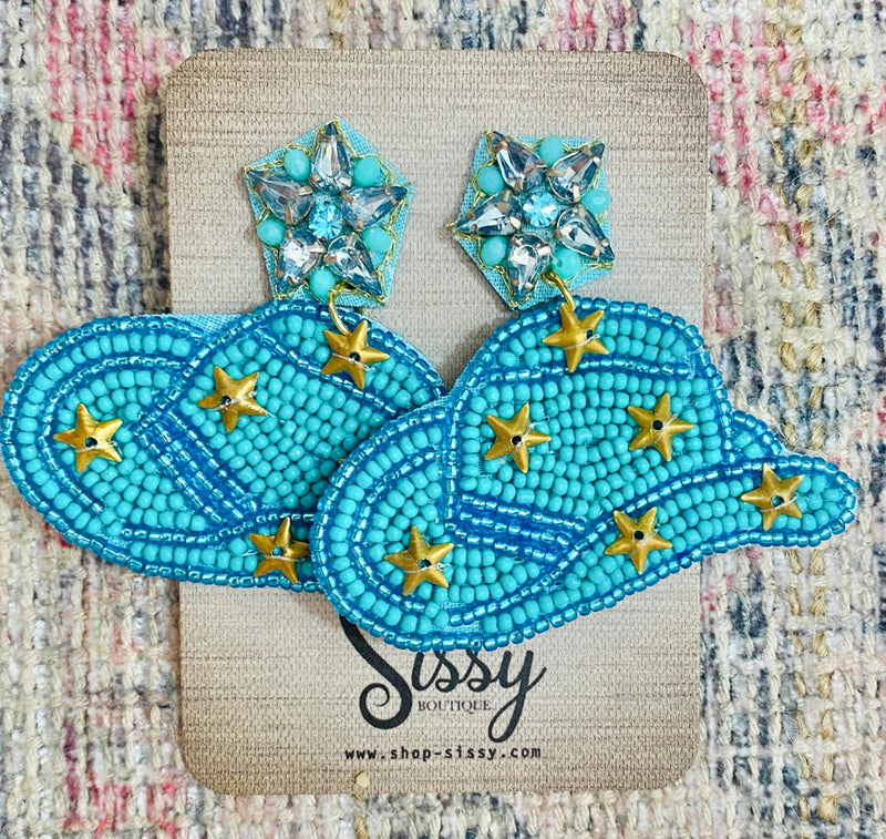 Turquoise Seedbead Star Cowboy Hat Earrings Sissy Boutique