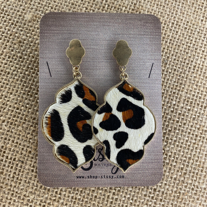 LEOPARD ARABESQUE GENUINE LEATHER FUR EARRINGS-Sissy Boutique-Sissy Boutique