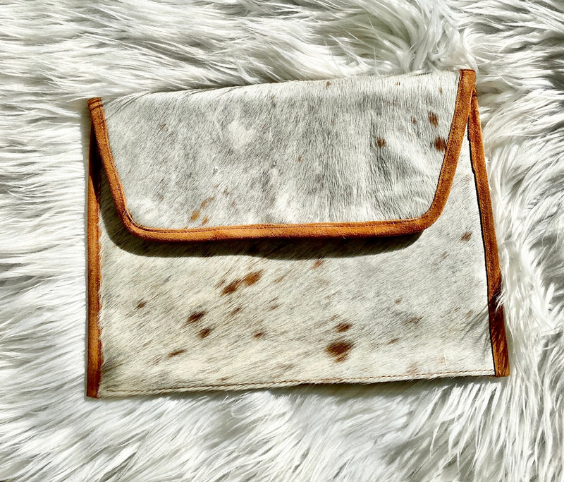 Genuine Leather White Cow Print Cowhide Clutch/Crossbody Sissy Boutique