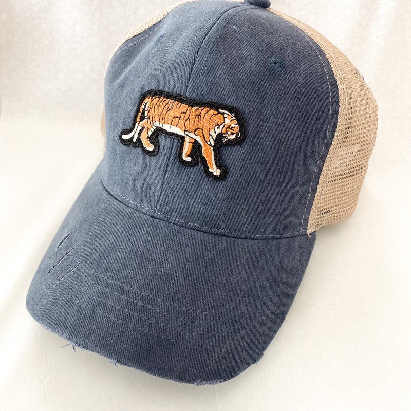 JUDITH MARCH TIGER PATCH ON NAVY VINTAGE CAP-Judith March-Sissy Boutique