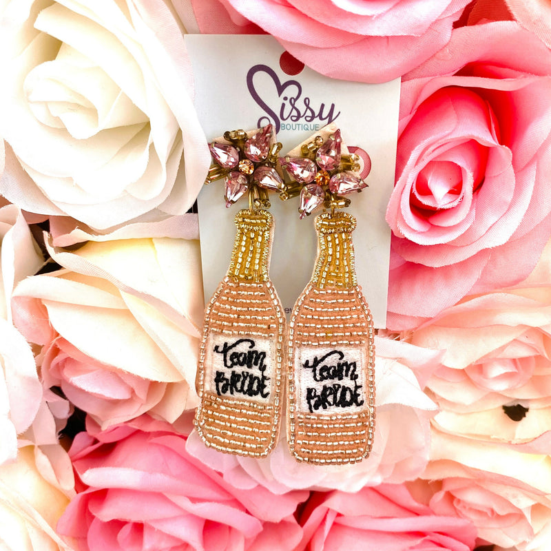 TEAM BRIDE PINK ROSE SEEDBEAD EARRINGS-Sissy Boutique-Sissy Boutique