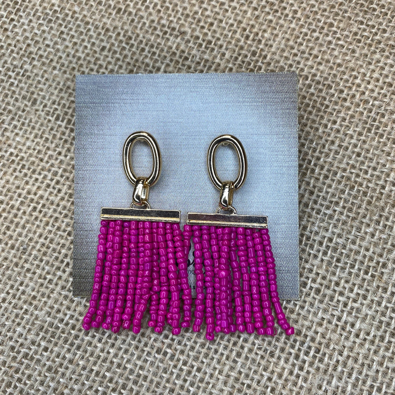 MAGENTA BEADED AND TASSEL EARRINGS-Sissy Boutique-Sissy Boutique