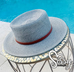 GREY LADIES ADJUSTABLE SOFT STRAW CASUAL HAT WITH BROWN AND GOLD BUCKLED BAND-Sissy Boutique-Sissy Boutique
