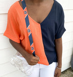 PLUS ORANGE AND NAVY COLOR BLOCK V-NECK WOVEN TOP-Sissy Boutique-Sissy Boutique