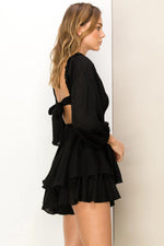 BLACK ROMANTICALLY YOURS TIE BACK SMOCKED TIERED ROMP-Hyfve-Sissy Boutique