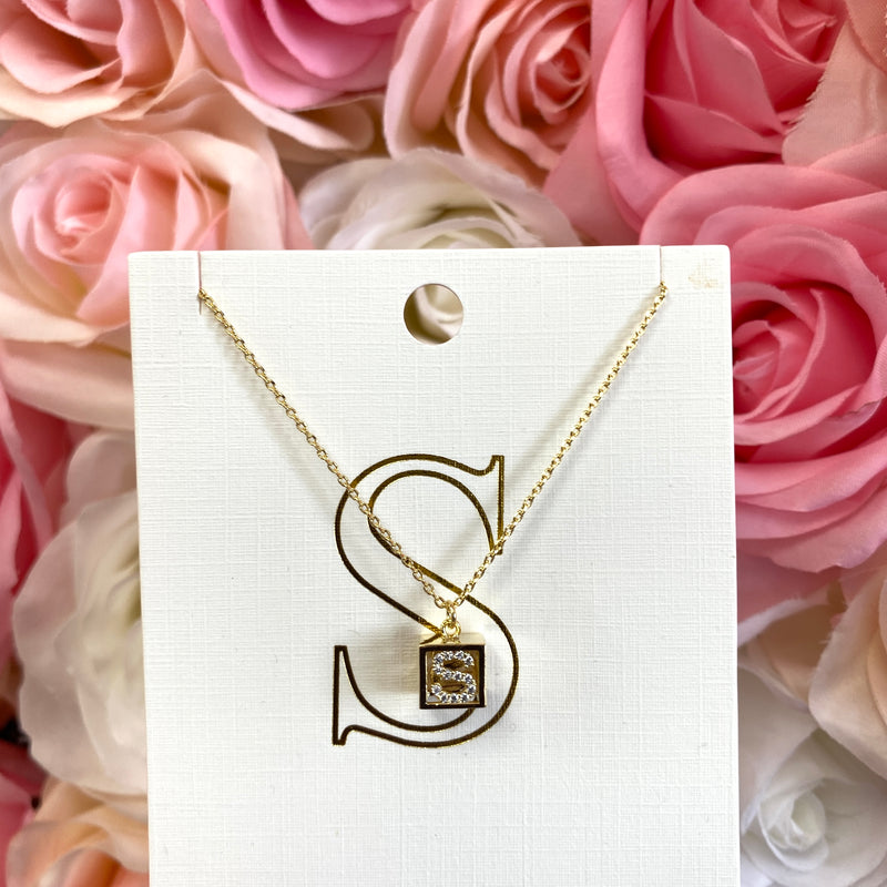 S-INITIAL SQUARE PENDANT NECKLACE-Sissy Boutique-Sissy Boutique