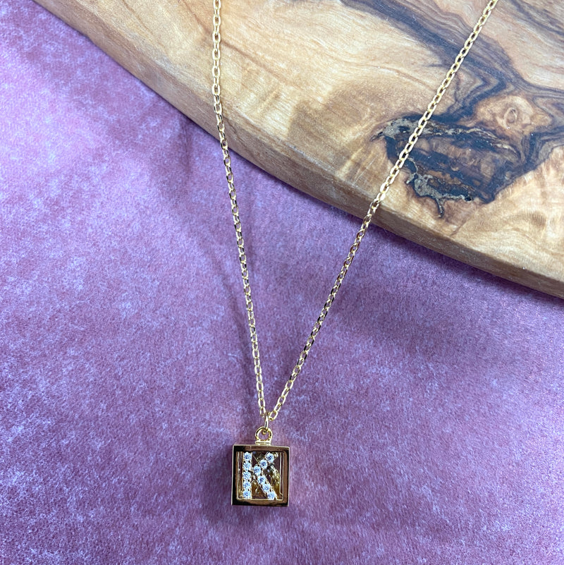 K-INITIAL SQUARE PENDANT NECKLACE-Sissy Boutique-Sissy Boutique