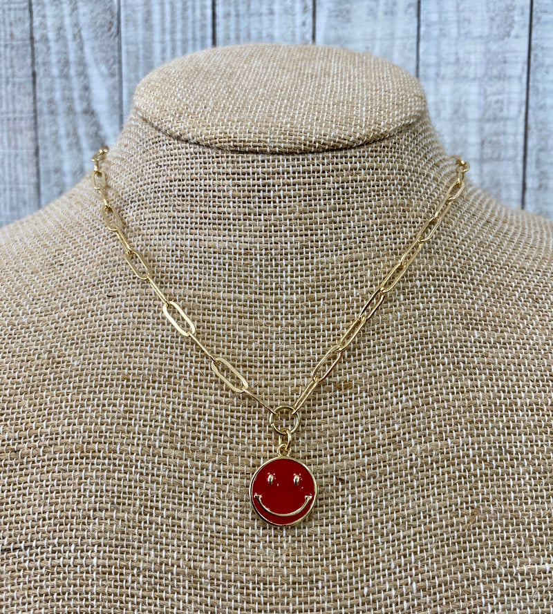 RED SMILEY FACE ON GOLD LINK CHAIN WITH LOBSTER CLASP - MARY KATHRYN DESIGNS-Mary Kathryn Design-Sissy Boutique