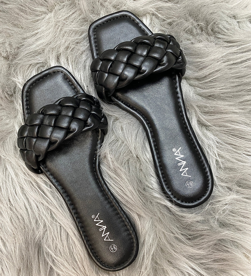 BLACK BRAIDED SLIP ON SANDALS-Sissy Boutique-Sissy Boutique