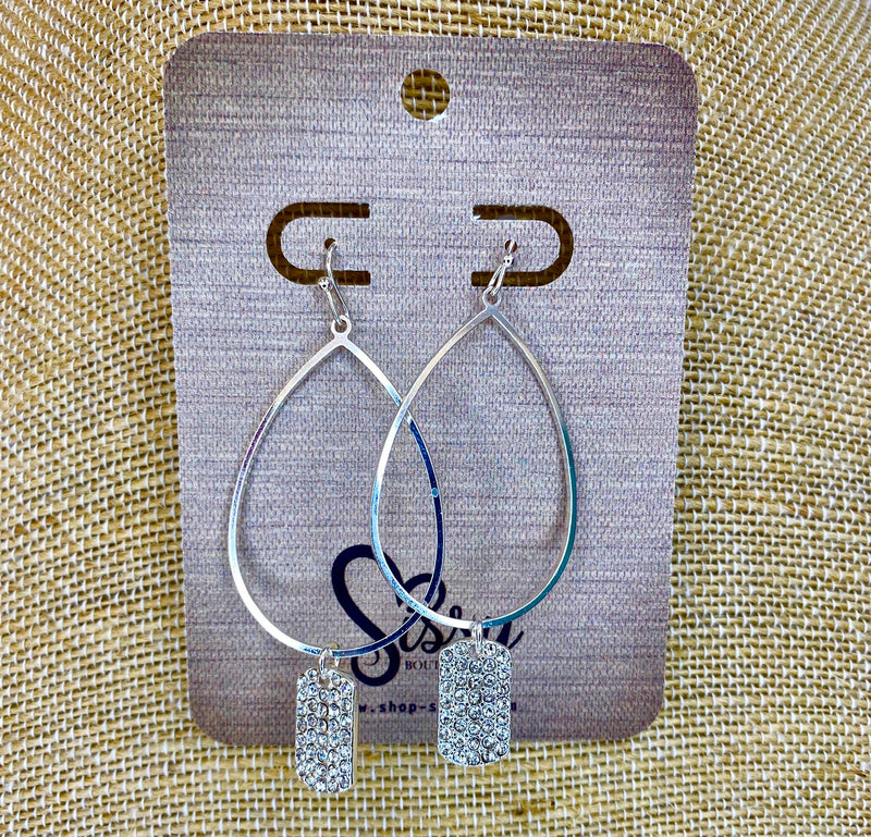 Rhodium Pave' Rectangle and Teardrop Earrings Sissy Boutique