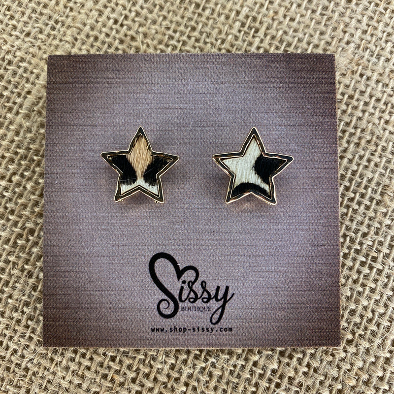 Ivory Leopard Star Fur Earrings-Sissy Boutique-Sissy Boutique