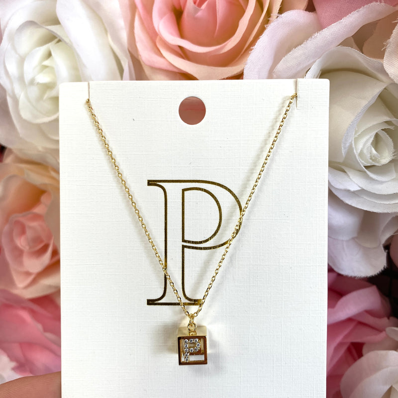 P-Initial Square Pendant Necklace Sissy Boutique