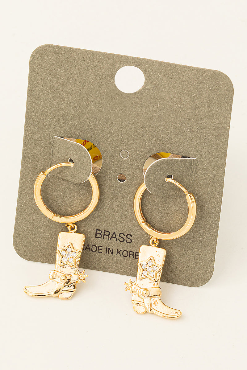 GOLD COWBOY BOOT DANGLE DROP EARRINGS-Sissy Boutique-Sissy Boutique