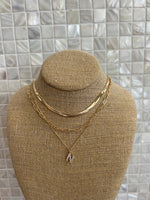 Gold Snake, Paperclip, and Crystal Pendant Initial Layered Necklace Sissy Boutique