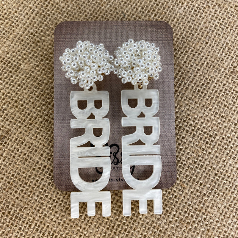 BRIDE ACRYLIC WHITE AND PEARL EARRINGS-Sissy Boutique-Sissy Boutique