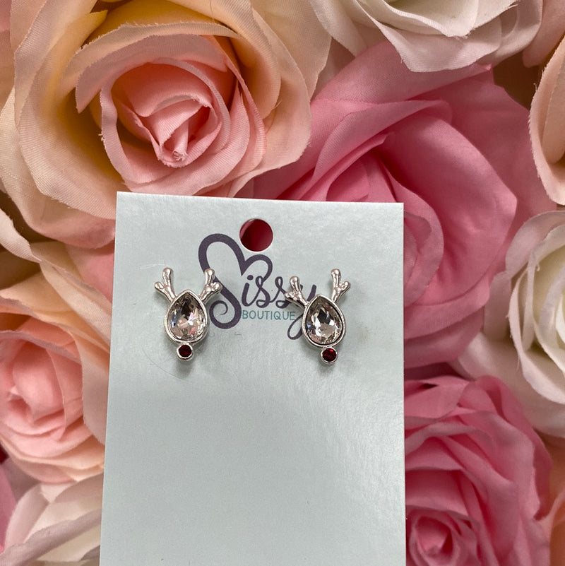 Rudolph Red And Clear Silver Crystal Studs-Sissy Boutique-Sissy Boutique