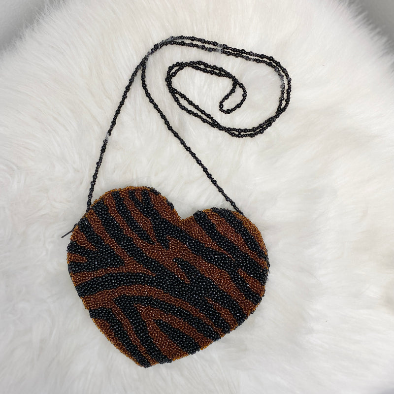 BROWN AND BLACK HANDMADE BEADED TIGER HEART CHAIN CROSSBODY-Sissy Boutique-Sissy Boutique