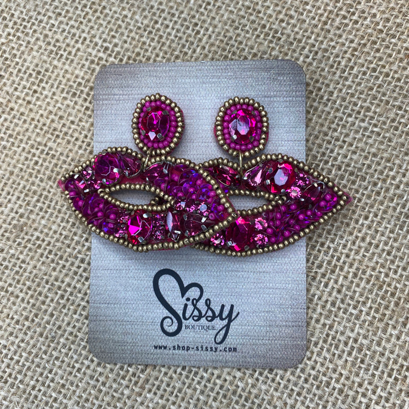 Fuchsia Stone and Sequined Lip Earrings Sissy Boutique