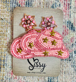 PINK SEEDBEAD STAR COWBOY HAT EARRINGS-Sissy Boutique-Sissy Boutique